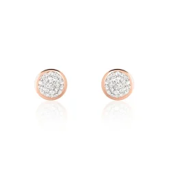 Boucles D'oreilles Puces Edmee Cercle 0 Or Rose Strass