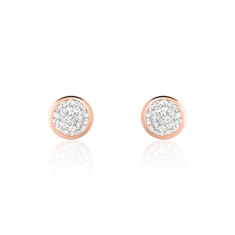 Boucles D'oreilles Puces Edmee Cercle 0 Or Rose Strass