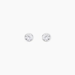 Boucles D'oreilles Puces Elda Serti Clos Or Blanc Oxyde De Zirconium
