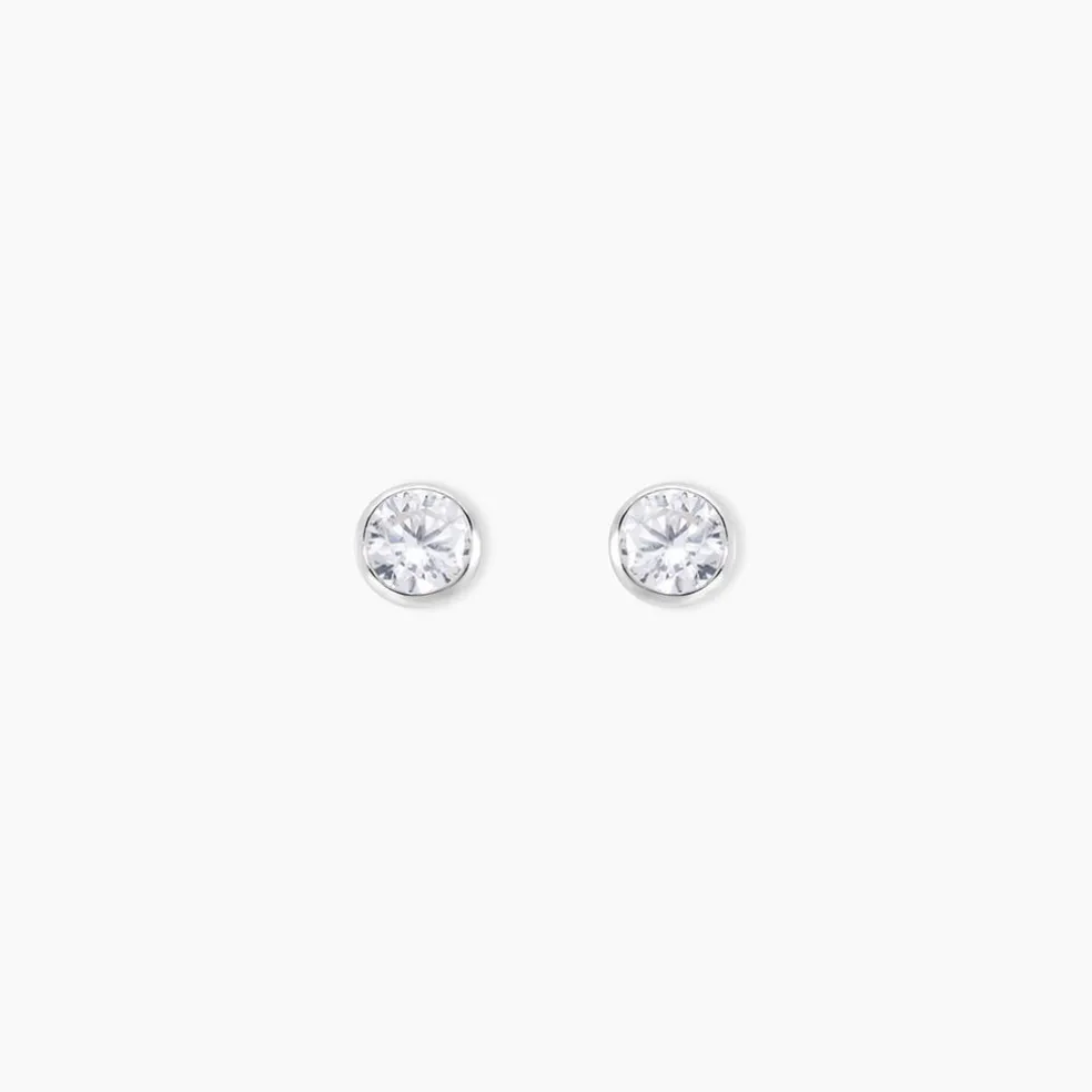 Boucles D'oreilles Puces Elda Serti Clos Or Blanc Oxyde De Zirconium