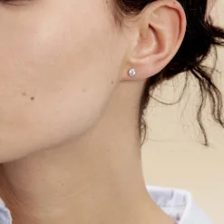 Boucles D'oreilles Puces Elda Serti Clos Or Blanc Oxyde De Zirconium