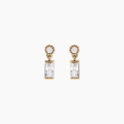 Boucles D'Oreilles Puces Estela Plaque Or Jaune Oxyde De Zirconium