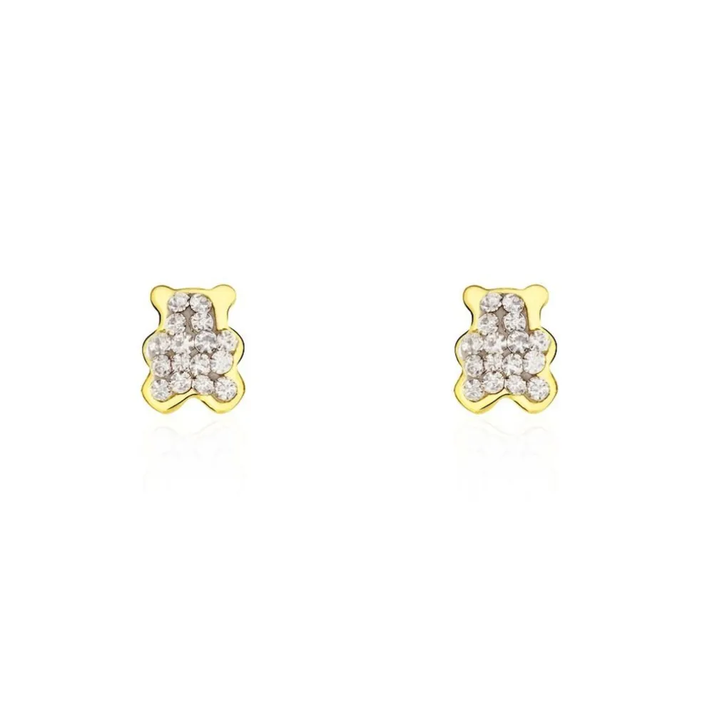 Boucles D'oreilles Puces Emerica Ours 0 Or Jaune Strass
