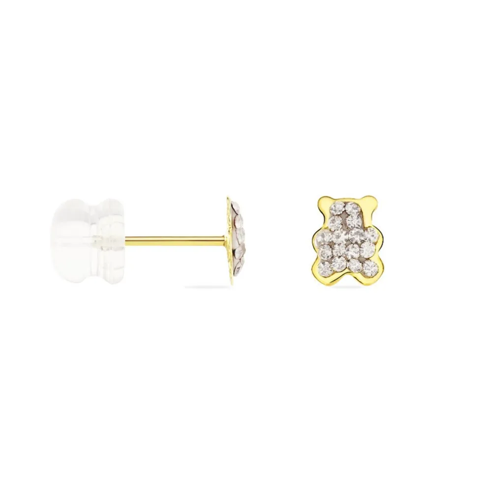 Boucles D'oreilles Puces Emerica Ours 0 Or Jaune Strass
