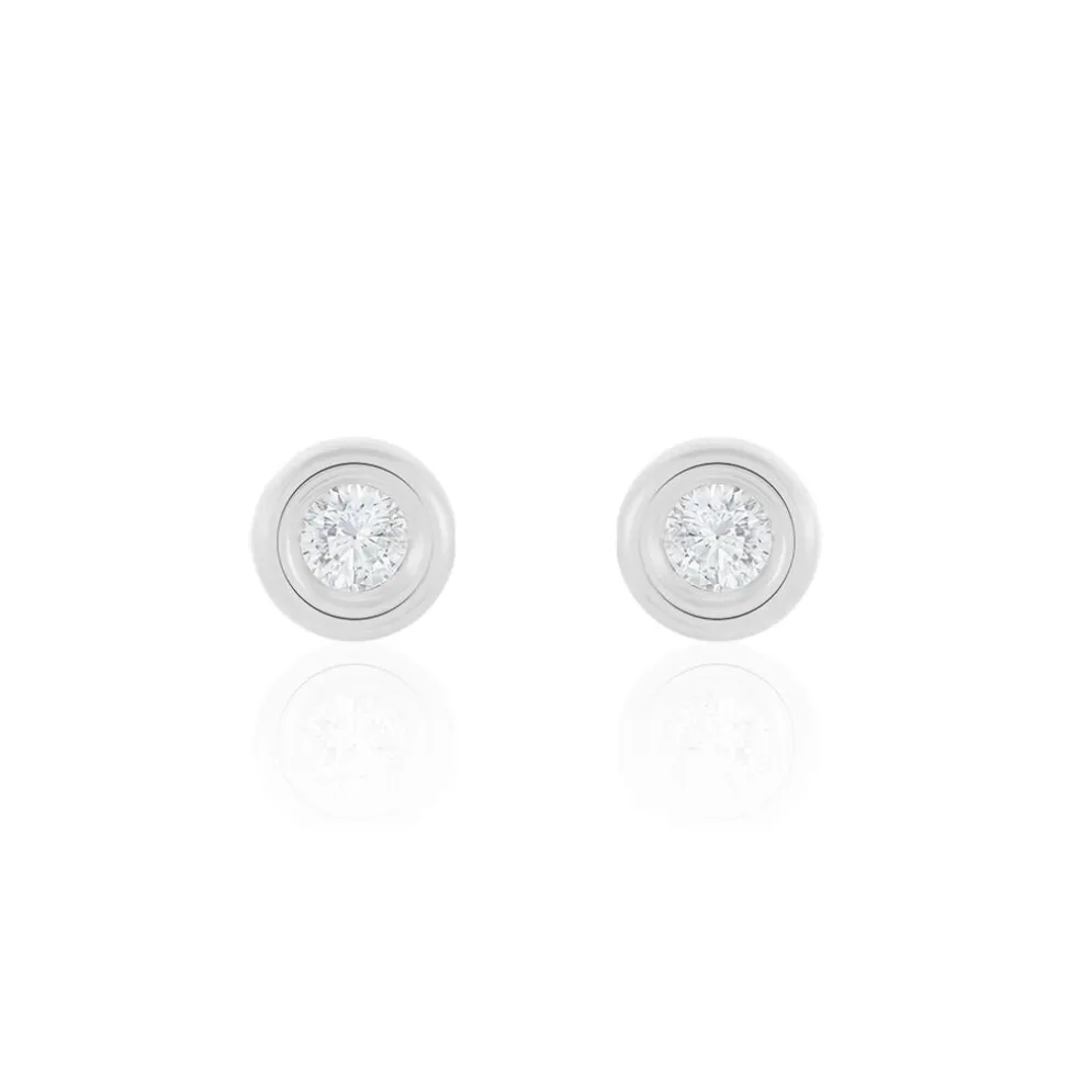 Boucles D'oreilles Puces Eden Serti Pneu Or Blanc Oxyde De Zirconium