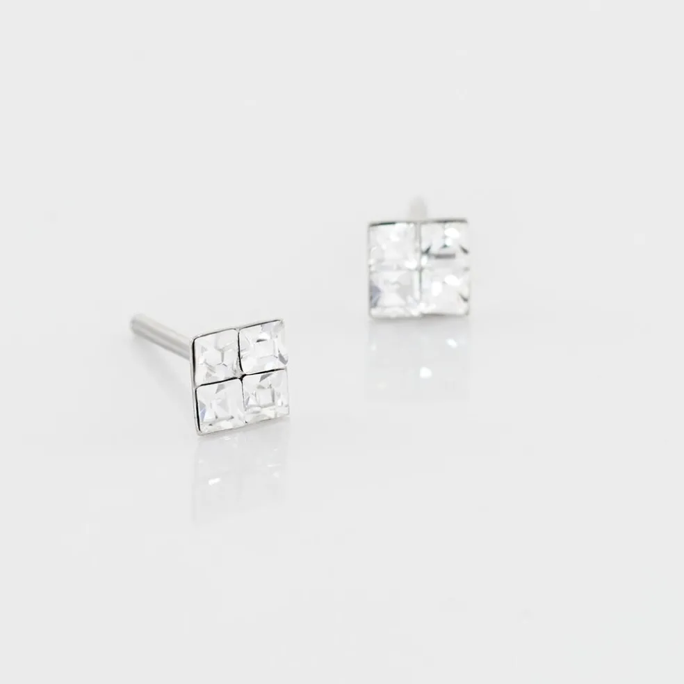 Boucles D'oreilles Puces Eve Argent Blanc Oxyde De Zirconium