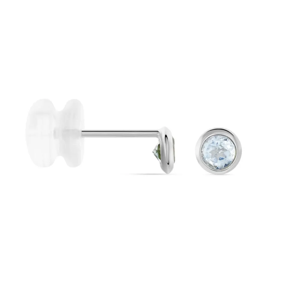 Boucles D'oreilles Puces Edy Serti Clos Or Blanc Topaze