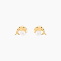 Boucles D'oreilles Puces Eleanor Dauphin Or Jaune Perle De Culture