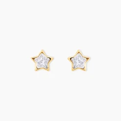 Boucles D'oreilles Puces Elais Etoile 0 Or Jaune Strass