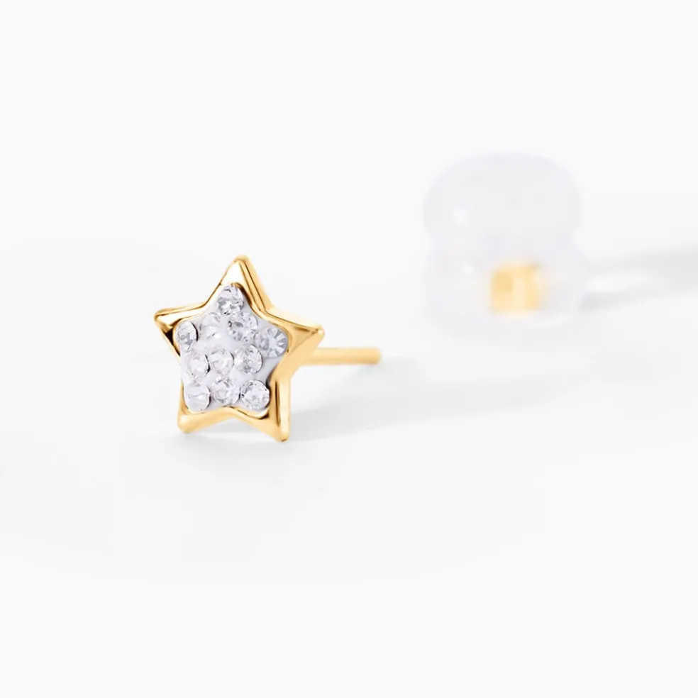 Boucles D'oreilles Puces Elais Etoile 0 Or Jaune Strass