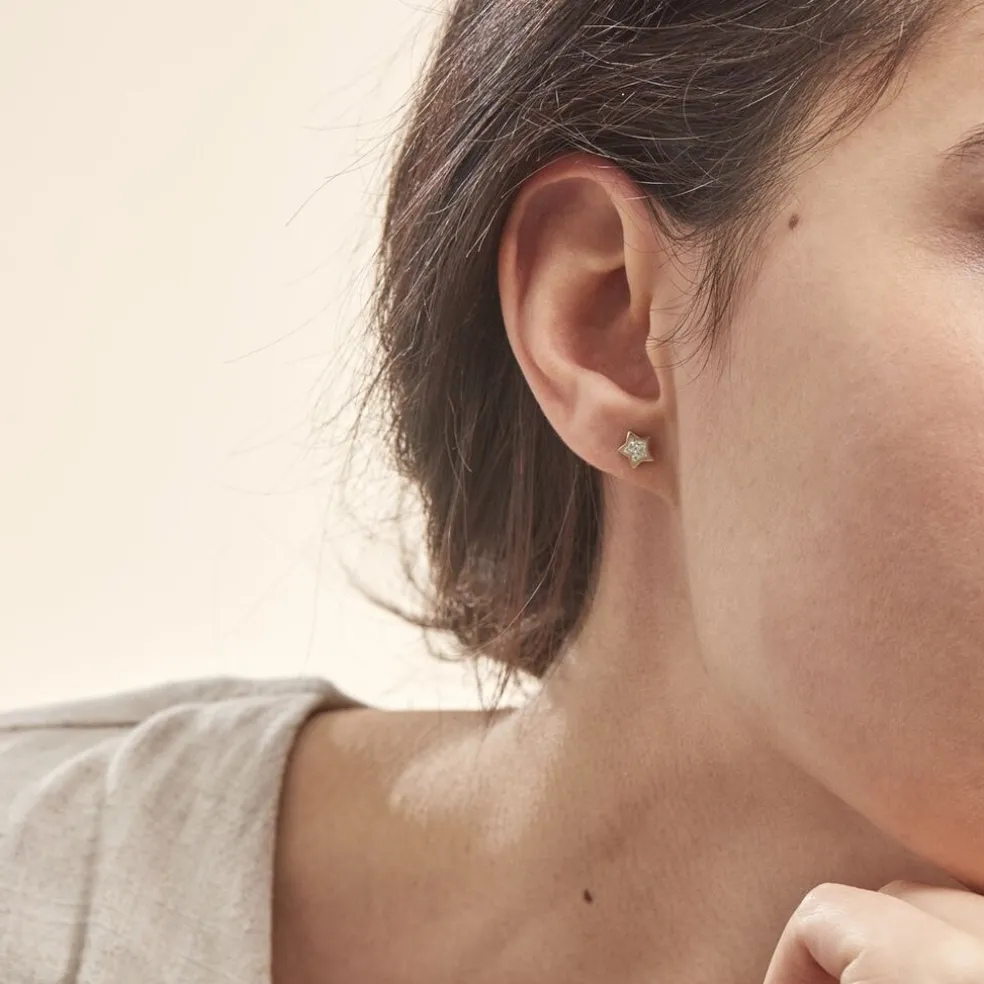 Boucles D'oreilles Puces Elais Etoile 0 Or Jaune Strass