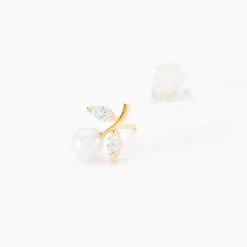 Boucles D'oreilles Puces Frigga Or Jaune Perle De Culture Et Oxyde