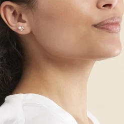 Boucles D'oreilles Puces Frigga Or Jaune Perle De Culture Et Oxyde