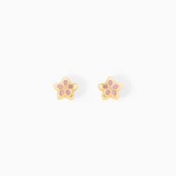 Boucles D'oreilles Puces Fleur Email Or Jaune