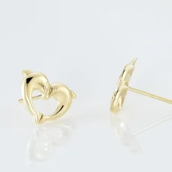 Boucles D'oreilles Puces Fulvie Double Dauphins Or Jaune