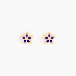 Boucles D'oreilles Puces Fleur Email Or Jaune