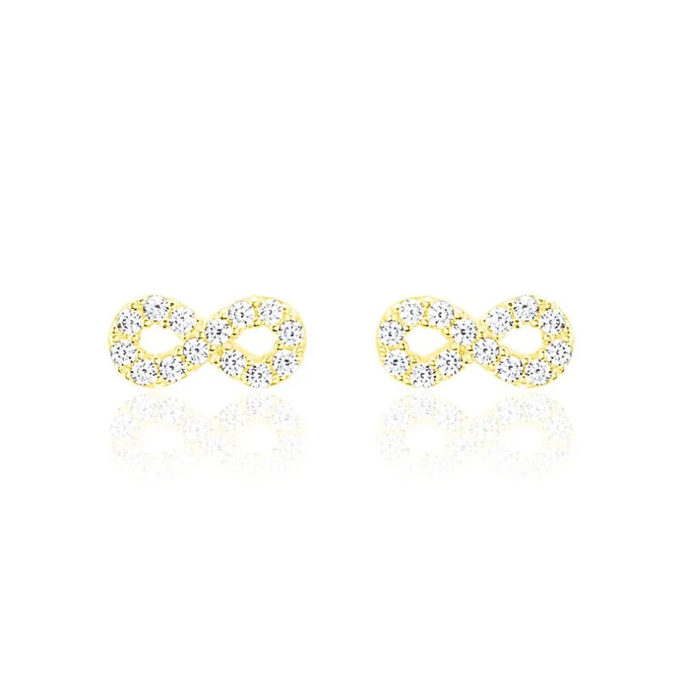 Boucles D'oreilles Puces Fannelle Infini Or Jaune Oxyde De Zirconium