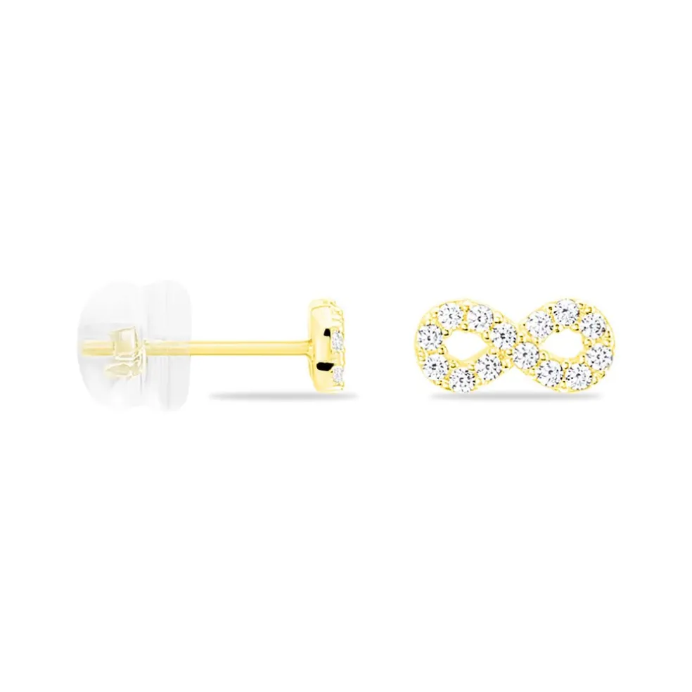 Boucles D'oreilles Puces Fannelle Infini Or Jaune Oxyde De Zirconium