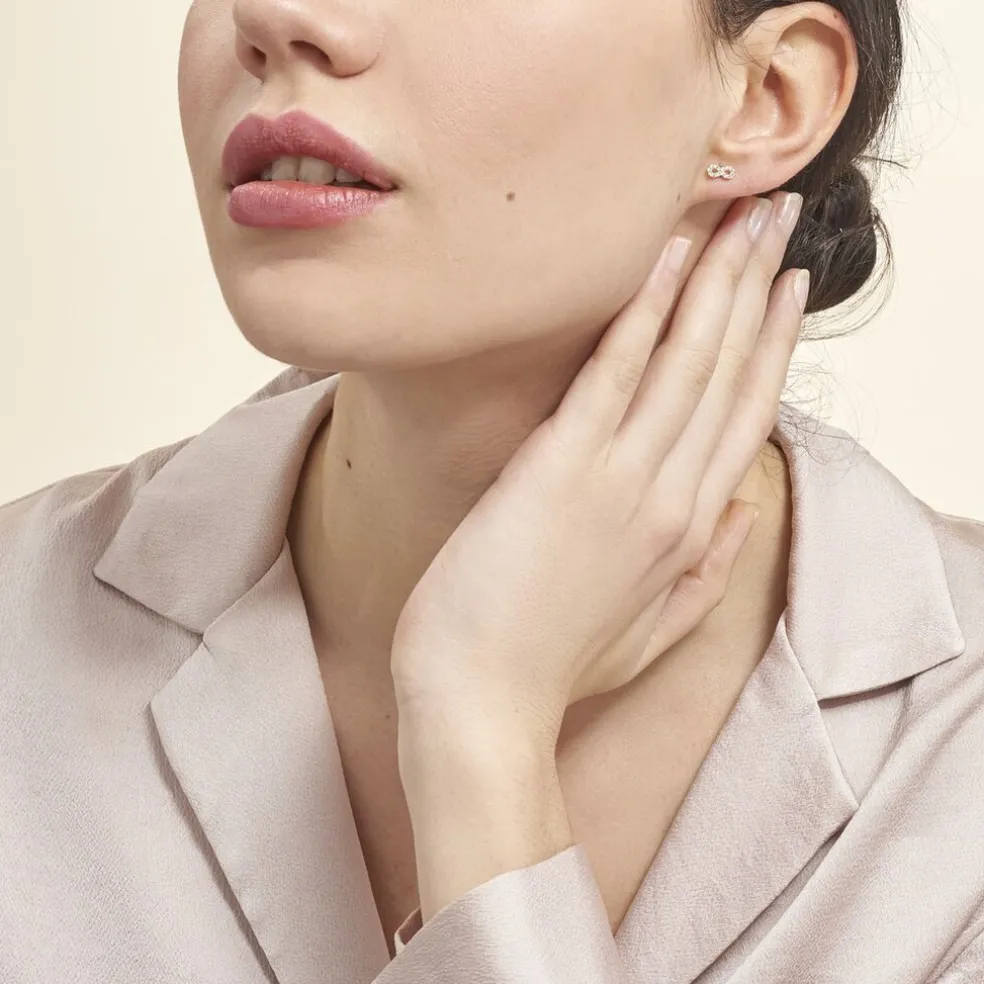 Boucles D'oreilles Puces Fannelle Infini Or Jaune Oxyde De Zirconium