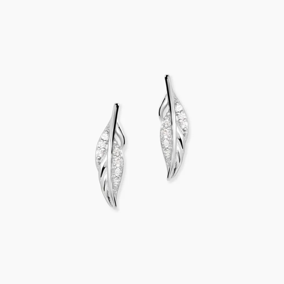 Boucles D'oreilles Puces Feath Argent Blanc Oxyde De Zirconium