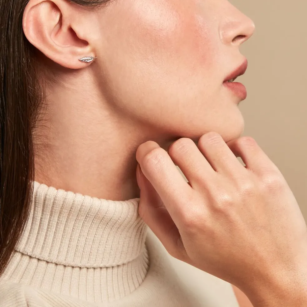 Boucles D'oreilles Puces Feath Argent Blanc Oxyde De Zirconium