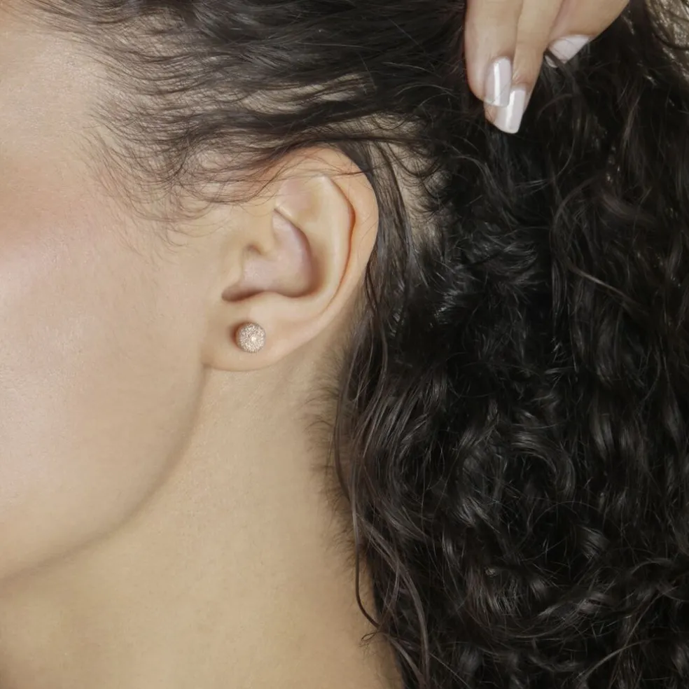 Boucles D'oreilles Puces Fidelia Boule Sablee Or Rose