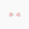 Boucles D'oreilles Puces Fleur Rose Or Jaune