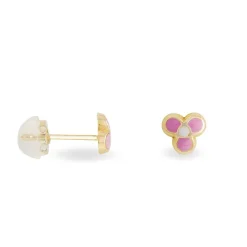 Boucles D'oreilles Puces Fleur Rose Or Jaune