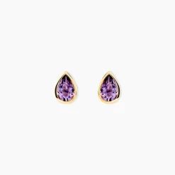 Boucles D'oreilles Puces Fassia Or Jaune Amethyste