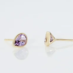 Boucles D'oreilles Puces Fassia Or Jaune Amethyste