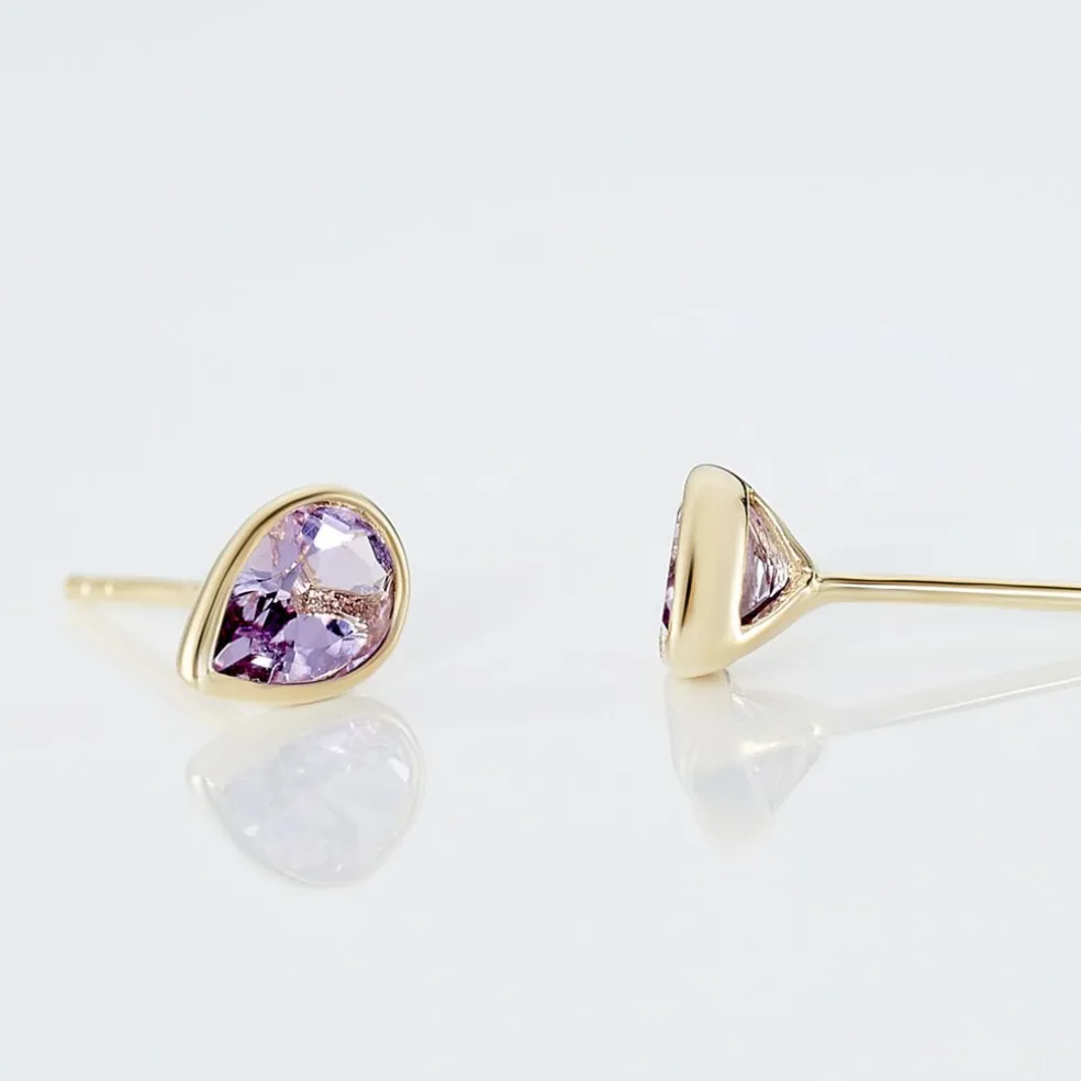 Boucles D'oreilles Puces Fassia Or Jaune Amethyste