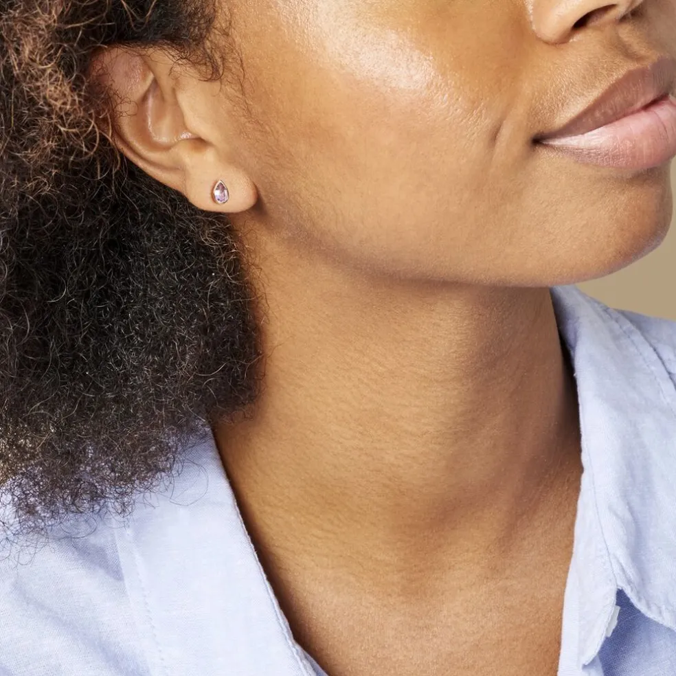 Boucles D'oreilles Puces Fassia Or Jaune Amethyste