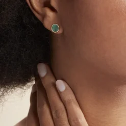 Boucles D'oreilles Puces Florica Or Jaune Malachite