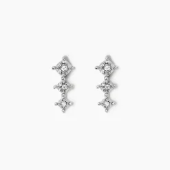 Boucles D'oreilles Puces Ganesha Or Blanc Diamant