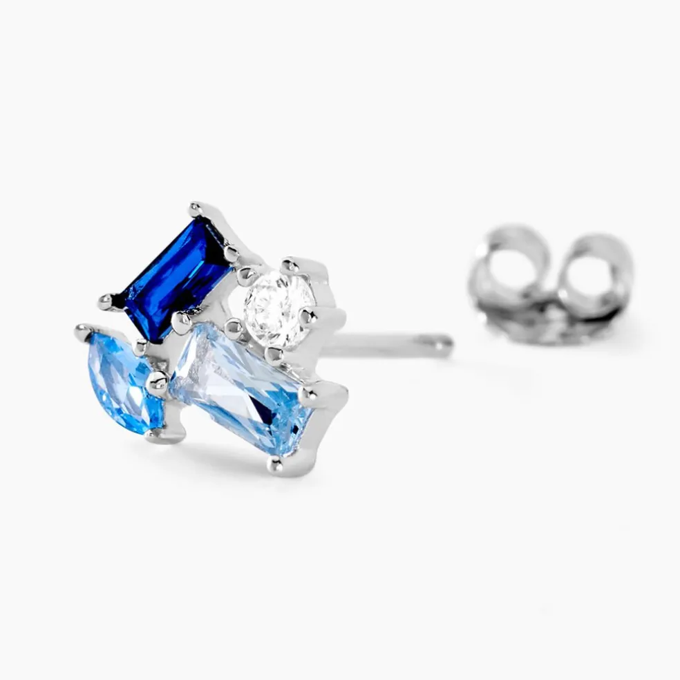 Boucles D'oreilles Puces Guillemette Argent Blanc Pierre D'imitation