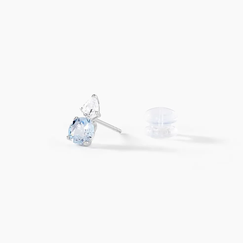Boucles D'oreilles Puces Giana Or Blanc Topaze Et Oxyde De Zirconium