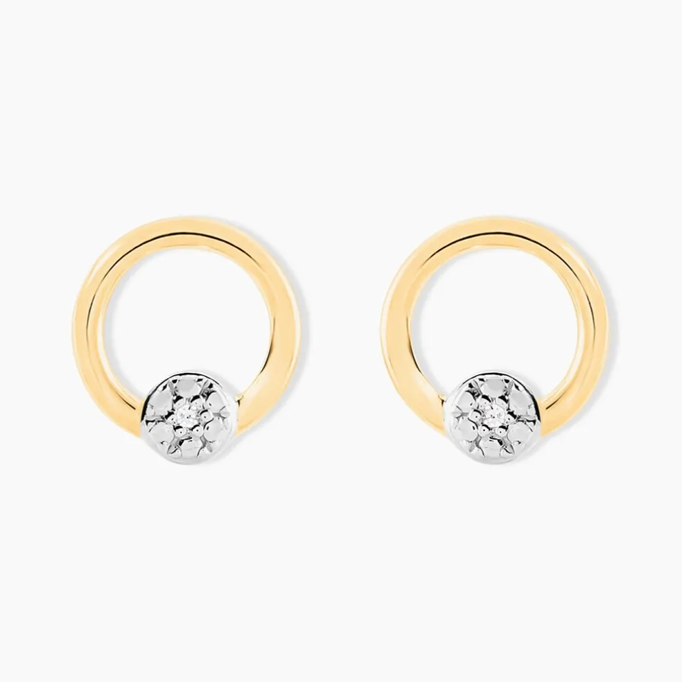 Boucles D'oreilles Puces Gisa Jaune Diamant Blanc