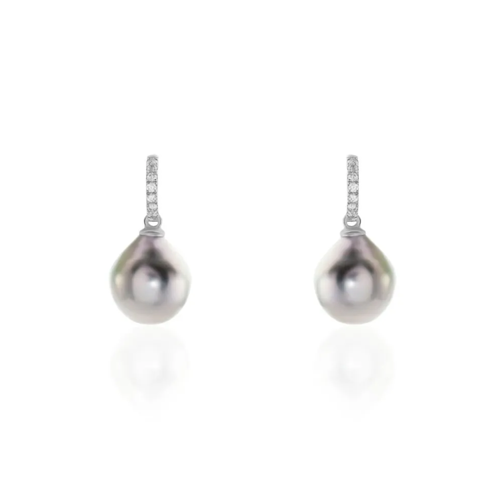 Boucles D'oreilles Puces Gatiene Or Blanc Perle De Culture Et Diamant