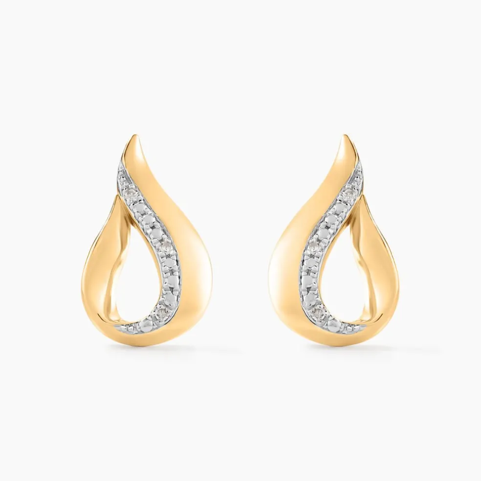 Boucles D'oreilles Puces Goccie Or Jaune Diamant