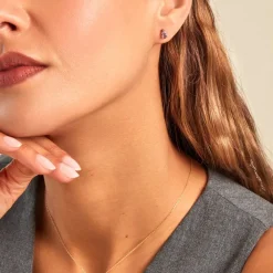 Boucles D'oreilles Puces Goutte Or Jaune Améthyste