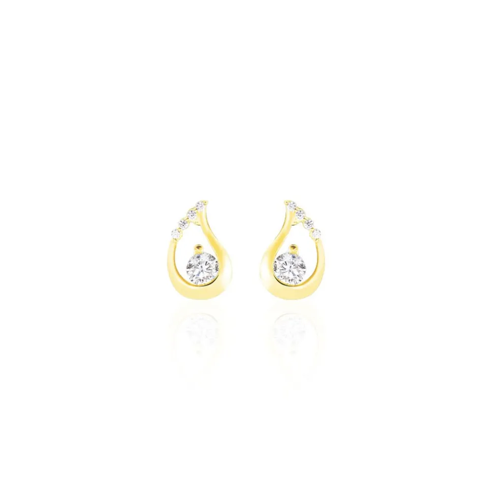Boucles D'oreilles Puces Helie Goutte Or Jaune Oxyde De Zirconium
