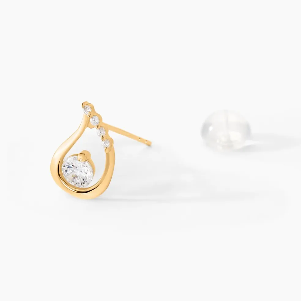 Boucles D'oreilles Puces Helie Goutte Or Jaune Oxyde De Zirconium