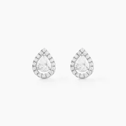 Boucles D'oreilles Puces Hildana Or Blanc Oxyde De Zirconium