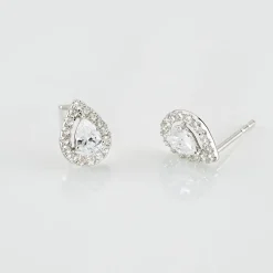 Boucles D'oreilles Puces Hildana Or Blanc Oxyde De Zirconium