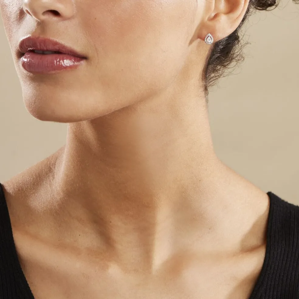Boucles D'oreilles Puces Hildana Or Blanc Oxyde De Zirconium