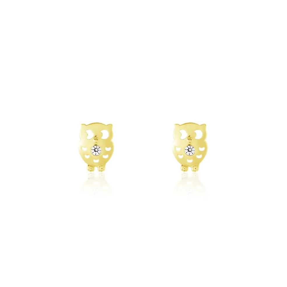 Boucles D'oreilles Puces Helois Hibou Or Jaune Oxyde De Zirconium