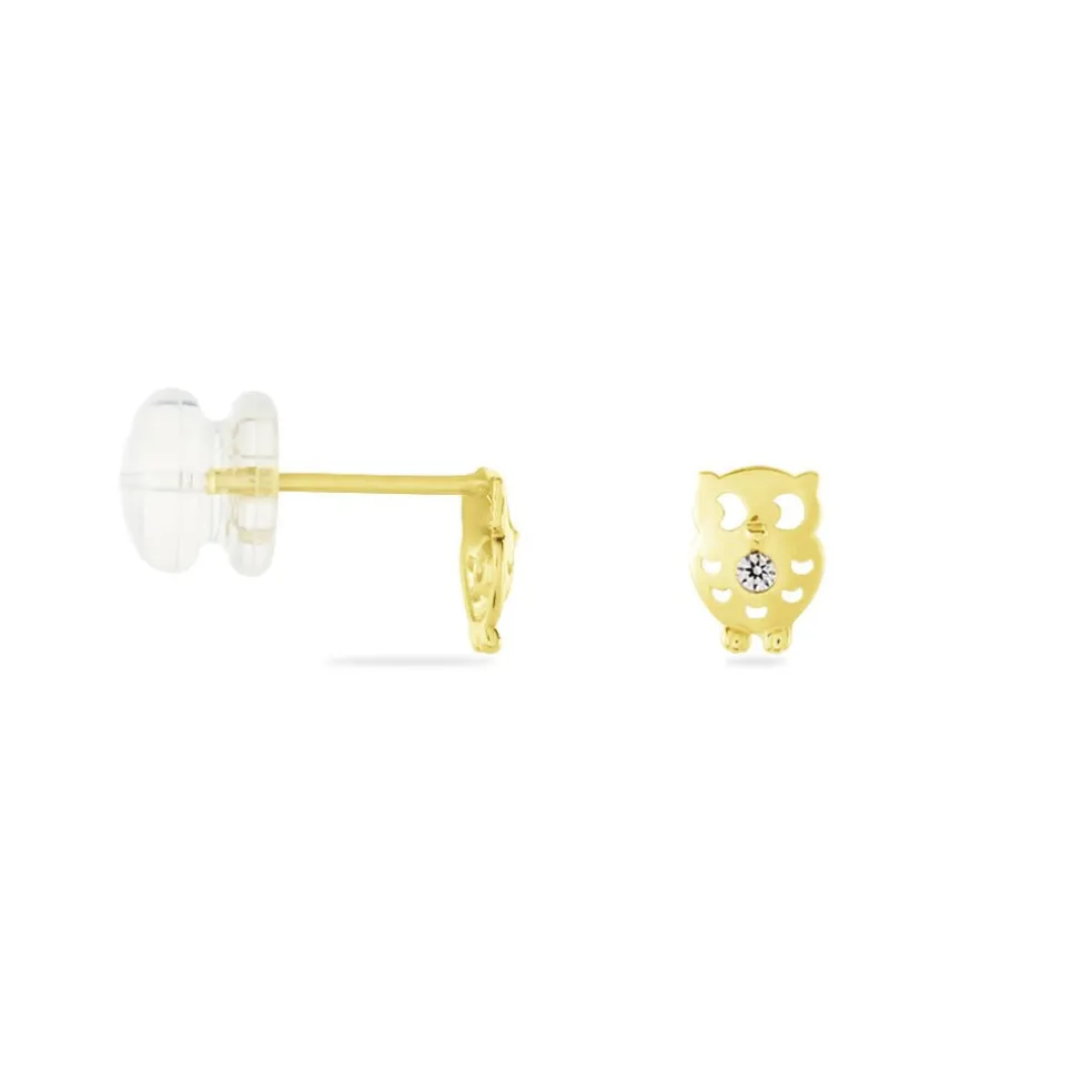 Boucles D'oreilles Puces Helois Hibou Or Jaune Oxyde De Zirconium