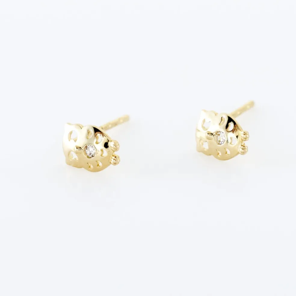 Boucles D'oreilles Puces Helois Hibou Or Jaune Oxyde De Zirconium