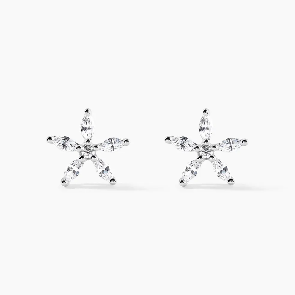 Boucles D'oreilles Puces Horcia Or Blanc Oxyde De Zirconium