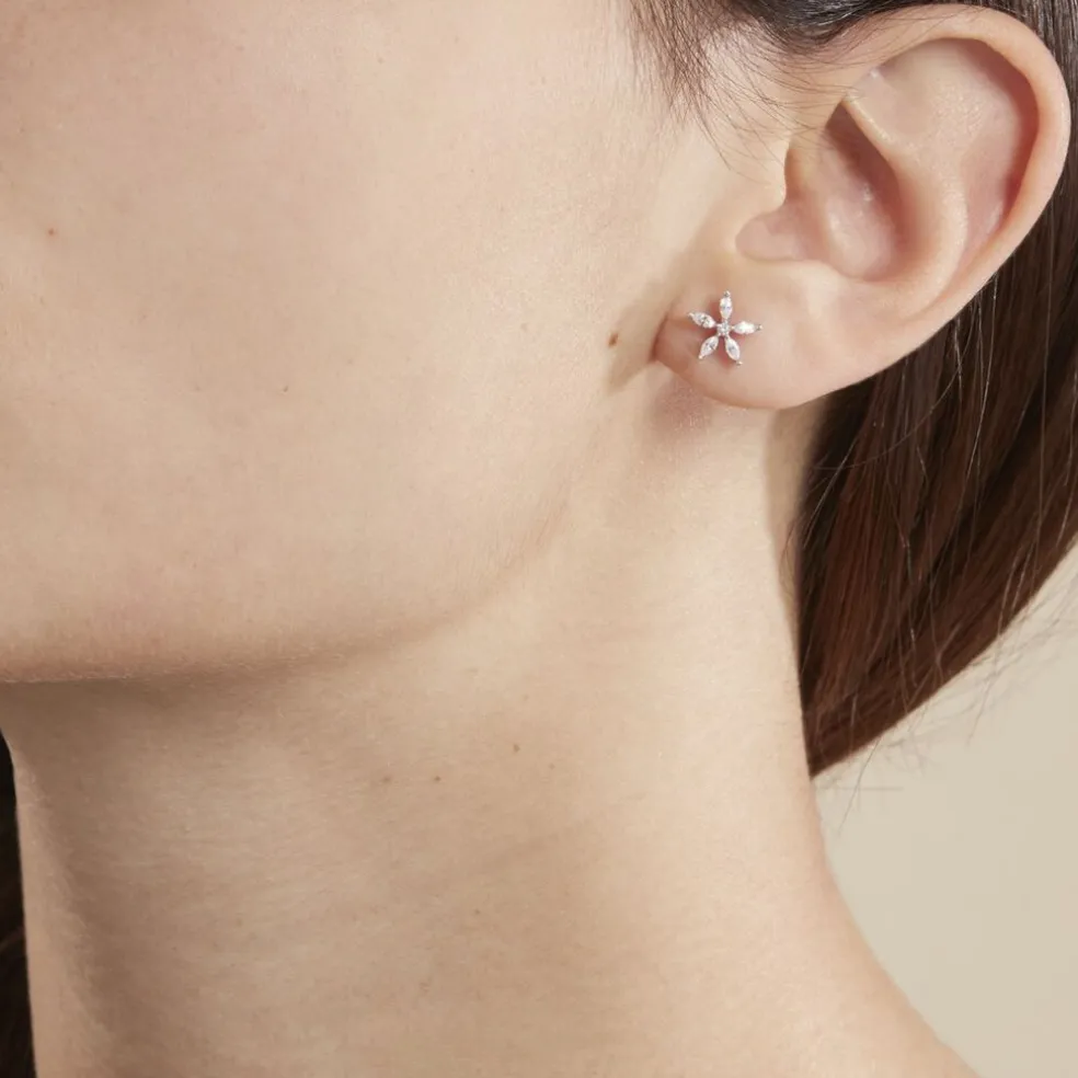 Boucles D'oreilles Puces Horcia Or Blanc Oxyde De Zirconium